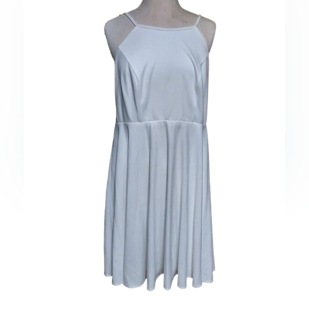 Lulus 1X Midi Dress White Strappy Tank Circle Skirt Fit To Flare dimensi…